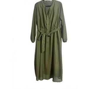14-16 Bloomchic Olive Green Long Sleeve Midi Dress with Belt P